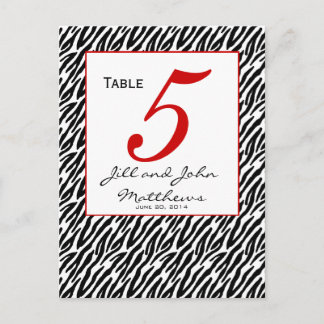 Carte de numéro de table du Mariage Zebra