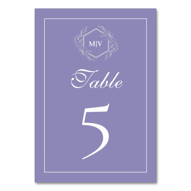 Carte de numéro de table du monogramme de lavande (Par défaut)
