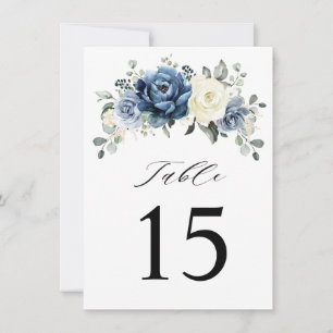 Carte de numéro de table Dusty Blue Navy Champagne