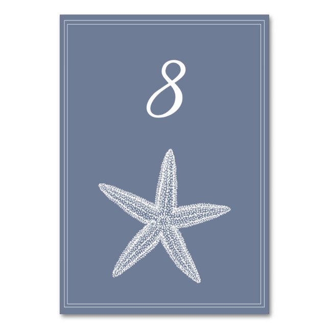 Carte de numéro de table Dusty Blue Starfish (Par défaut)