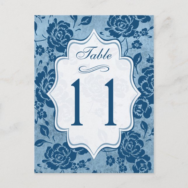 Carte de numéro de table Dusty Blue, White Floral  (Devant)
