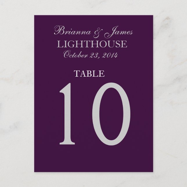 Carte de numéro de table Eggplant Purple & Silver  (Devant)