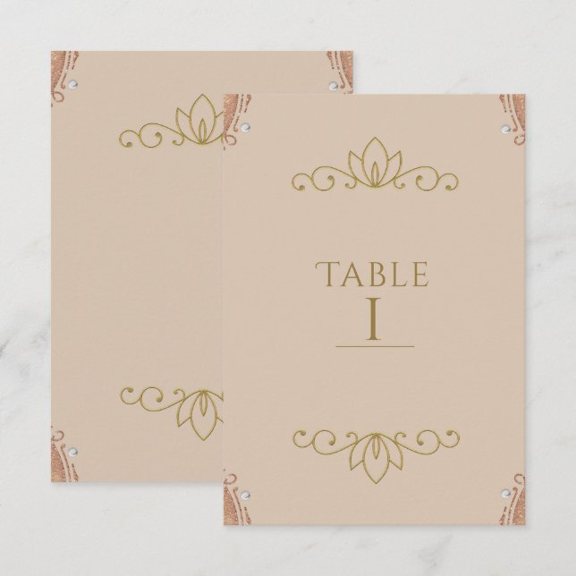 Carte de numéro de table élégant chic rose et or (Devant / Derrière)