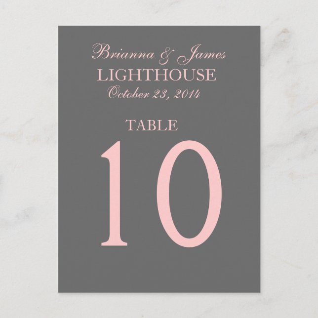 Carte de numéro de table Elegant Grey and Pink Mar (Devant)