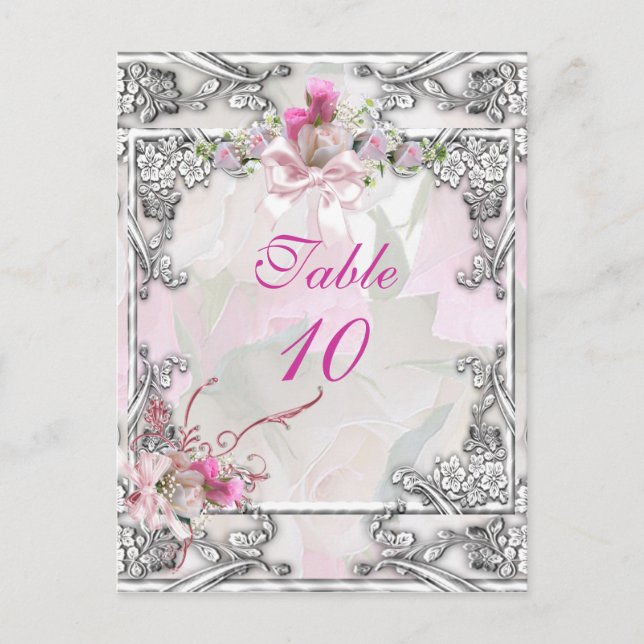 Carte de numéro de table élégant mariage rose rose (Devant)