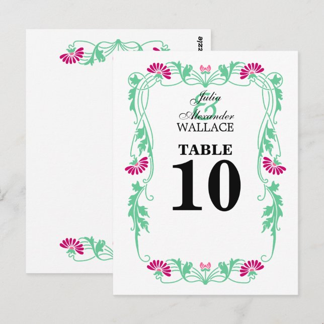 Carte de numéro de table Élégante Feuilles Florale (Devant / Derrière)