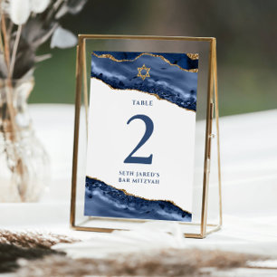 Carte de numéro de table en agate bleu marine et o