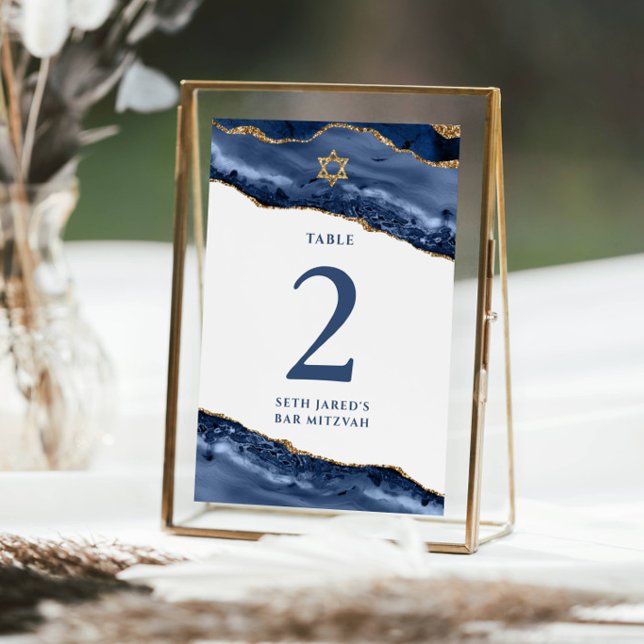 Carte de numéro de table en agate bleu marine et o (Créateur téléchargé)