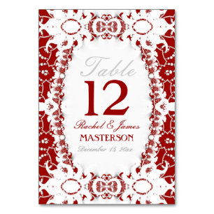 Carte de numéro de table en batik tribal rouge et