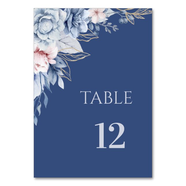 Carte de numéro de table en bleu poussiéreux flora (Par défaut)