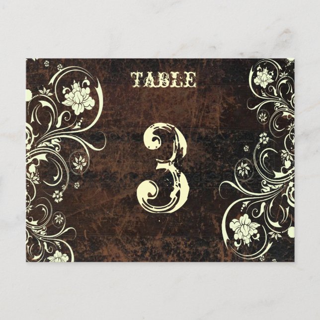 Carte de numéro de table en cuir usé (crème, plat) (Devant)