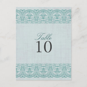 Carte de numéro de table en damas vintage sarcelle