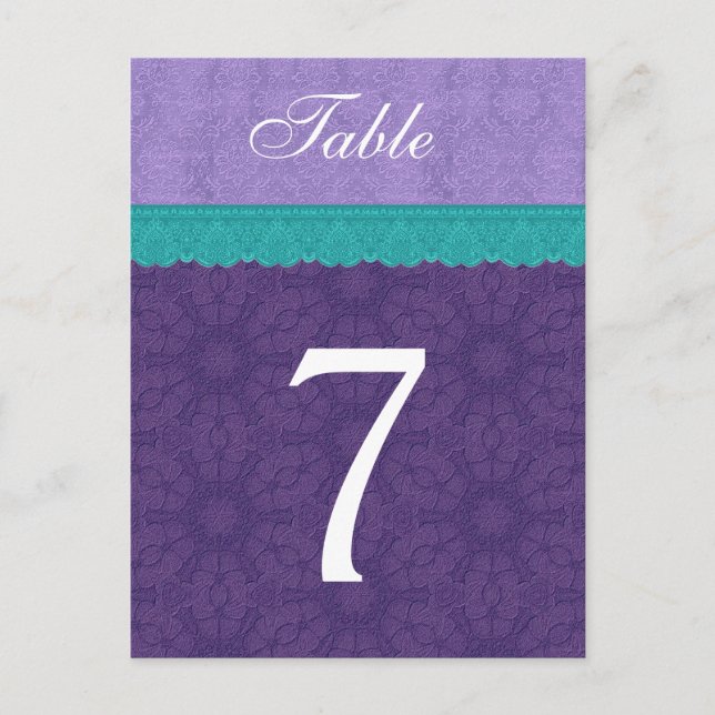 Carte de numéro de table en dentelle Turquoise et  (Devant)