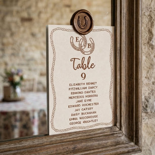Carte de numéro de table en fer à cheval occidenta