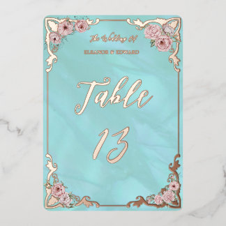 Carte de numéro de table en feuille d'or Péonie Bl