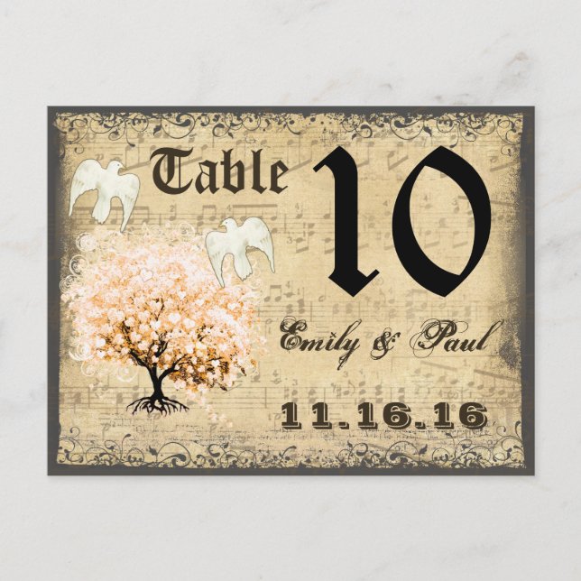 Carte de numéro de table en forme de feuille de cœ (Devant)