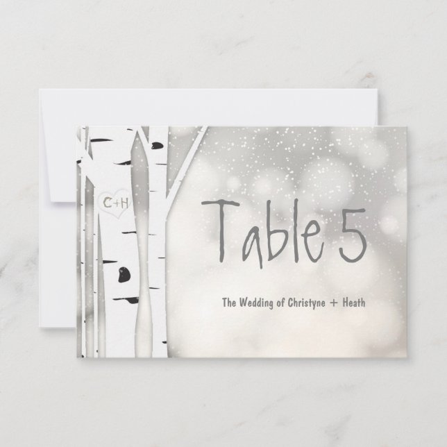 Carte de numéro de table enneigée en hiver avec bo (Devant)