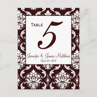 Carte de numéro de table Espresso Brown Mariage da