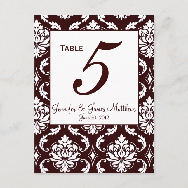 Carte de numéro de table Espresso Brown Mariage da (Devant)