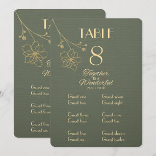 Carte de numéro de table et de nom de lieu en vert