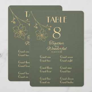 Carte de numéro de table et de nom de lieu en vert