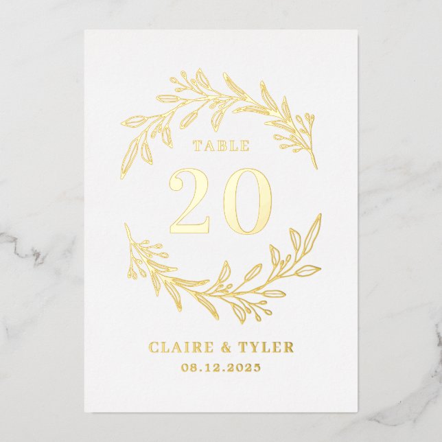 Carte de numéro de table Fancy Initiales REAL FOIL (Recto)