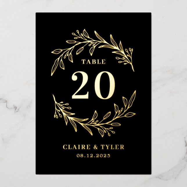 Carte de numéro de table Fancy Initiales REAL FOIL (Recto)