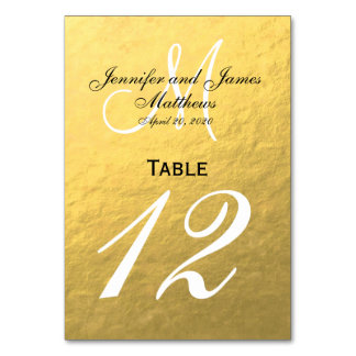 Carte de numéro de table Faux Gold Foil Mariage
