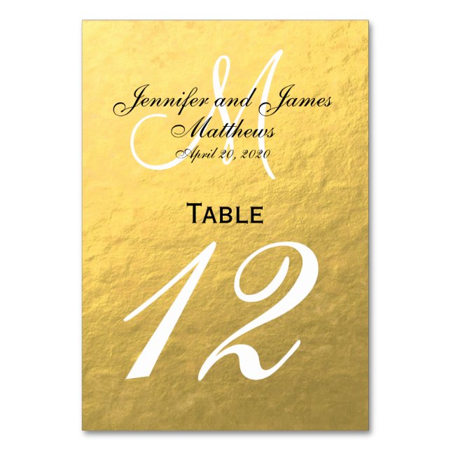 Carte de numéro de table Faux Gold Foil Mariage (Par défaut)