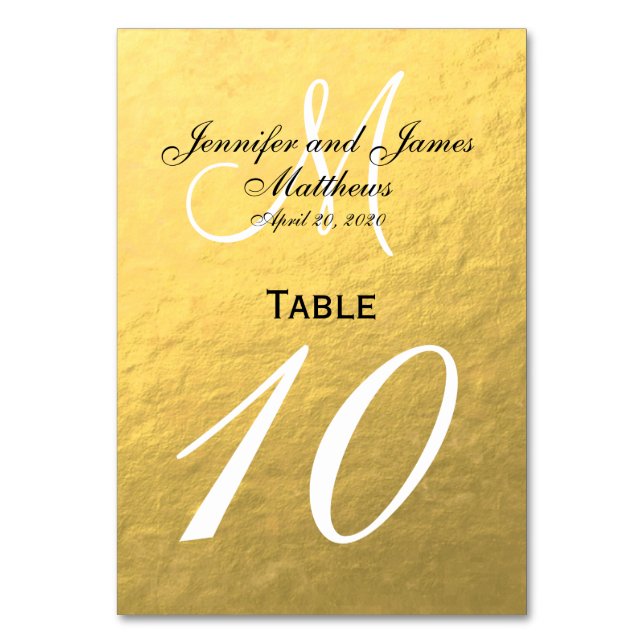 Carte de numéro de table Faux Gold Foil Mariage (Par défaut)