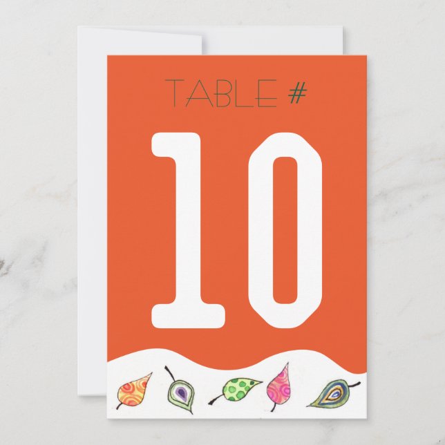 Carte de numéro de table Feuille en chute (Devant)
