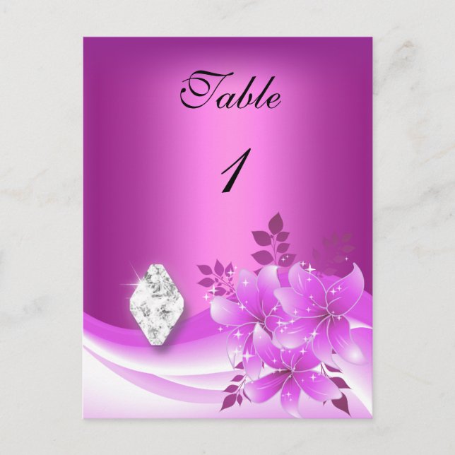 Carte de Numéro de Table Fleur Rose Diamant Bijou (Devant)
