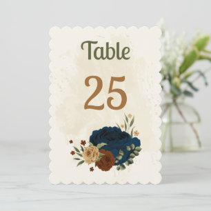 carte de numéro de table fleurie de terre cuite