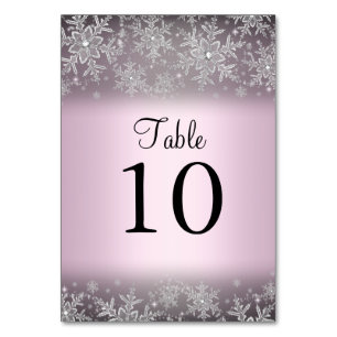 Carte de numéro de table flocon de neige rose Crys