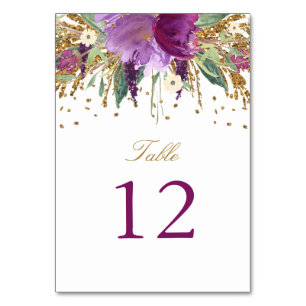 Carte de numéro de table Floral Sparkling Amethyst