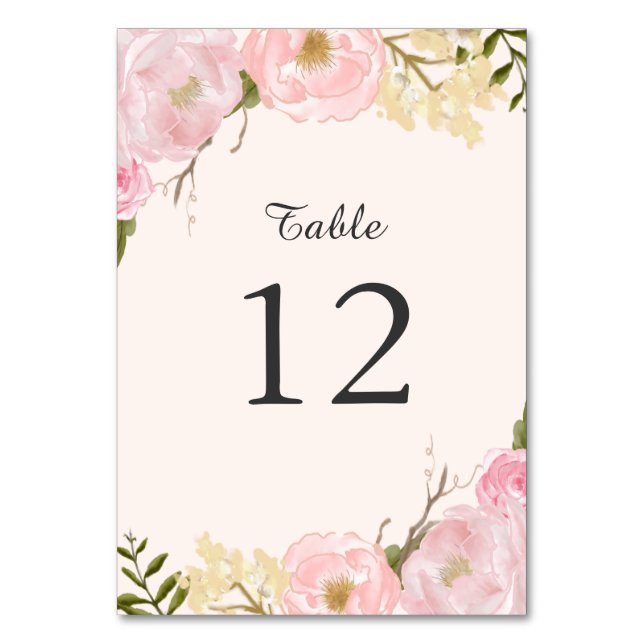 Carte de numéro de table florale botanique rose bl (Par défaut)