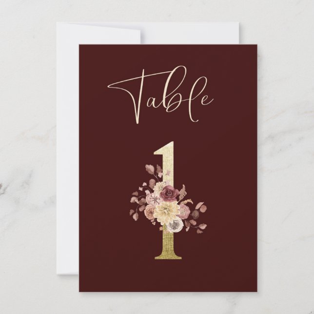 Carte de numéro de table florale d'automne de mari (Devant)