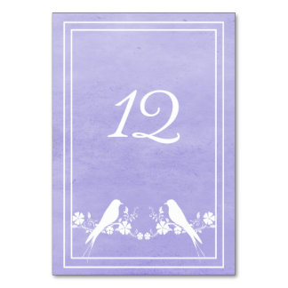 Carte de numéro de table florale de lovebird pourp