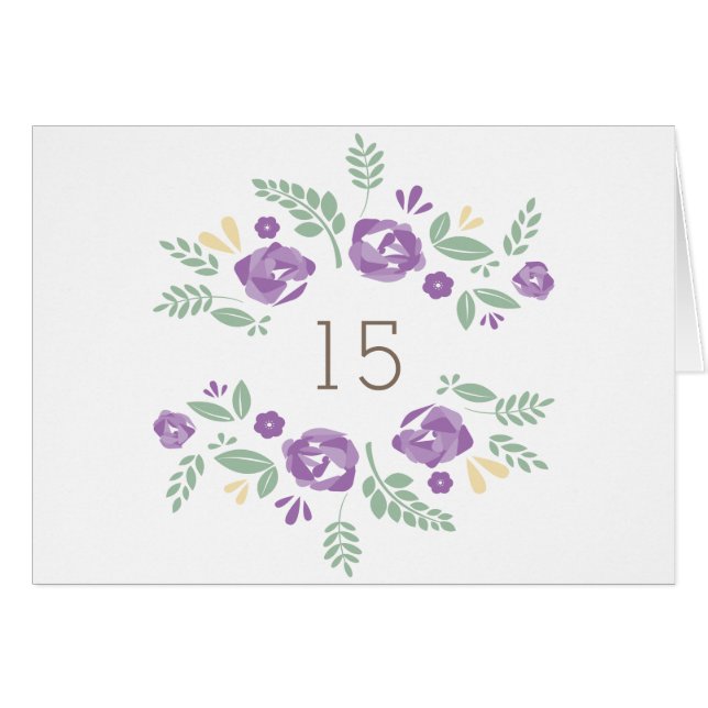 Carte de numéro de table florale de pays pourpre (Devant horizontal)