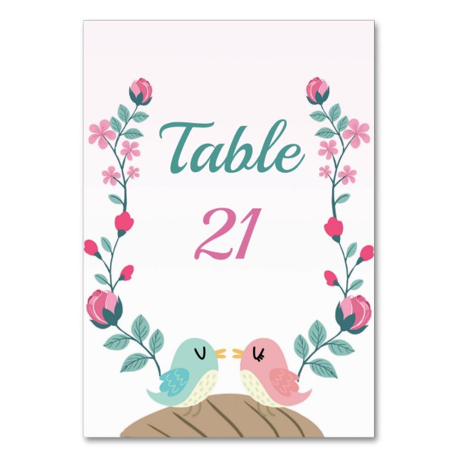 carte de numéro de table florale d'oiseaux de l'am (Par défaut)