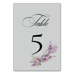Carte de numéro de table florale lilas