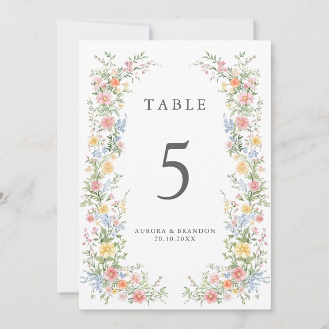 Carte de numéro de table florale ornée pastel doux (Devant)