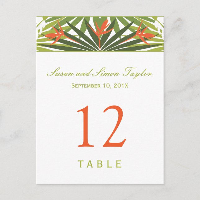 Carte de numéro de table florale tropicale | Vert  (Devant)