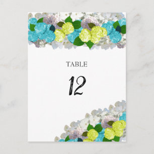 Carte de numéro de table florale turquoise jaune