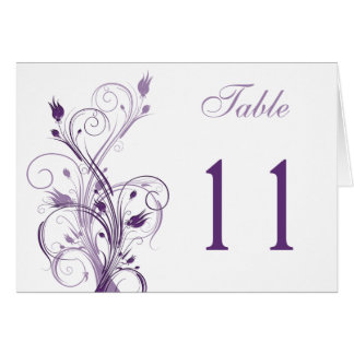 Carte de numéro de table florale violette et blanc