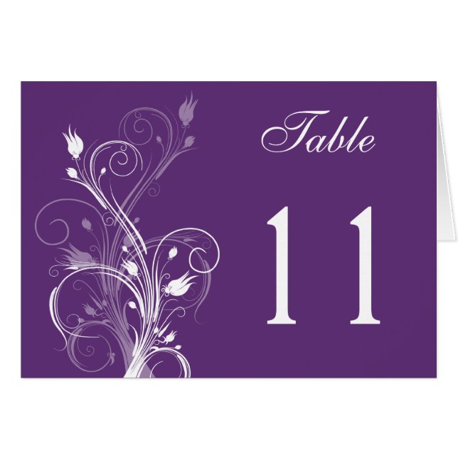 Carte de numéro de table florale violette et blanc (Devant horizontal)