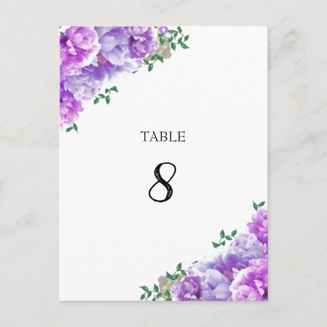 Carte de numéro de table florale violette minimali (Devant)