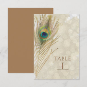 Carte de numéro de table glamour plume de paon exo