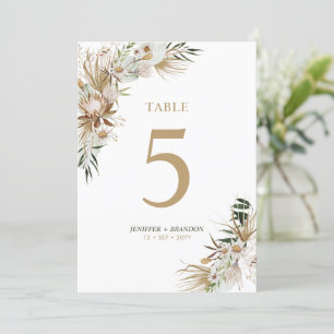 Carte de numéro de table Gold & Green Boho Wedding