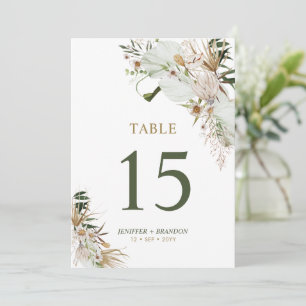 Carte de numéro de table Gold & Green Boho Wedding
